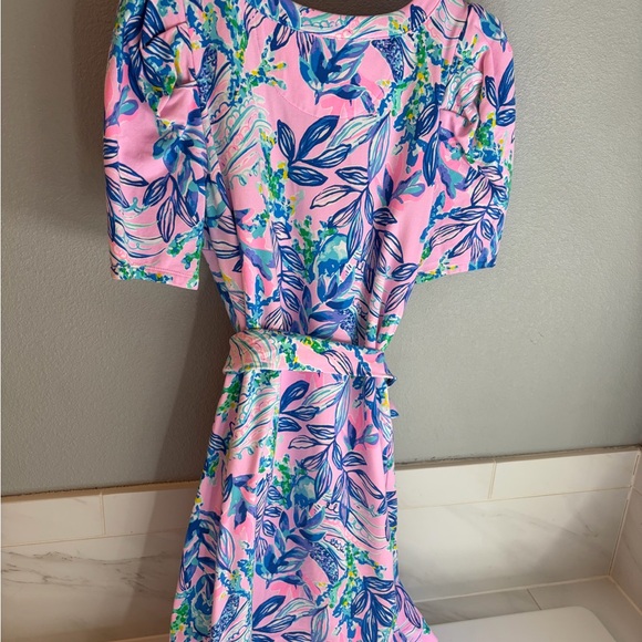 Lily Pulitzer Pink Floral Short Sleeve Tie-Waist Dress - Picture 3 of 3